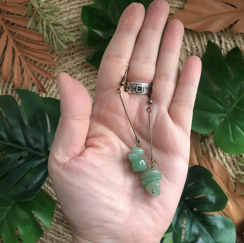 Antique Bronze Long Aventurine Earrings