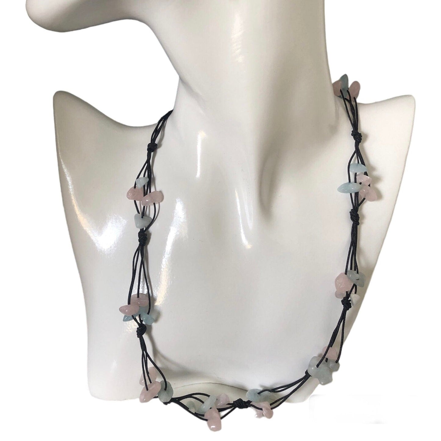 Beaded Necklace with Aquamarine and Rose Quartz