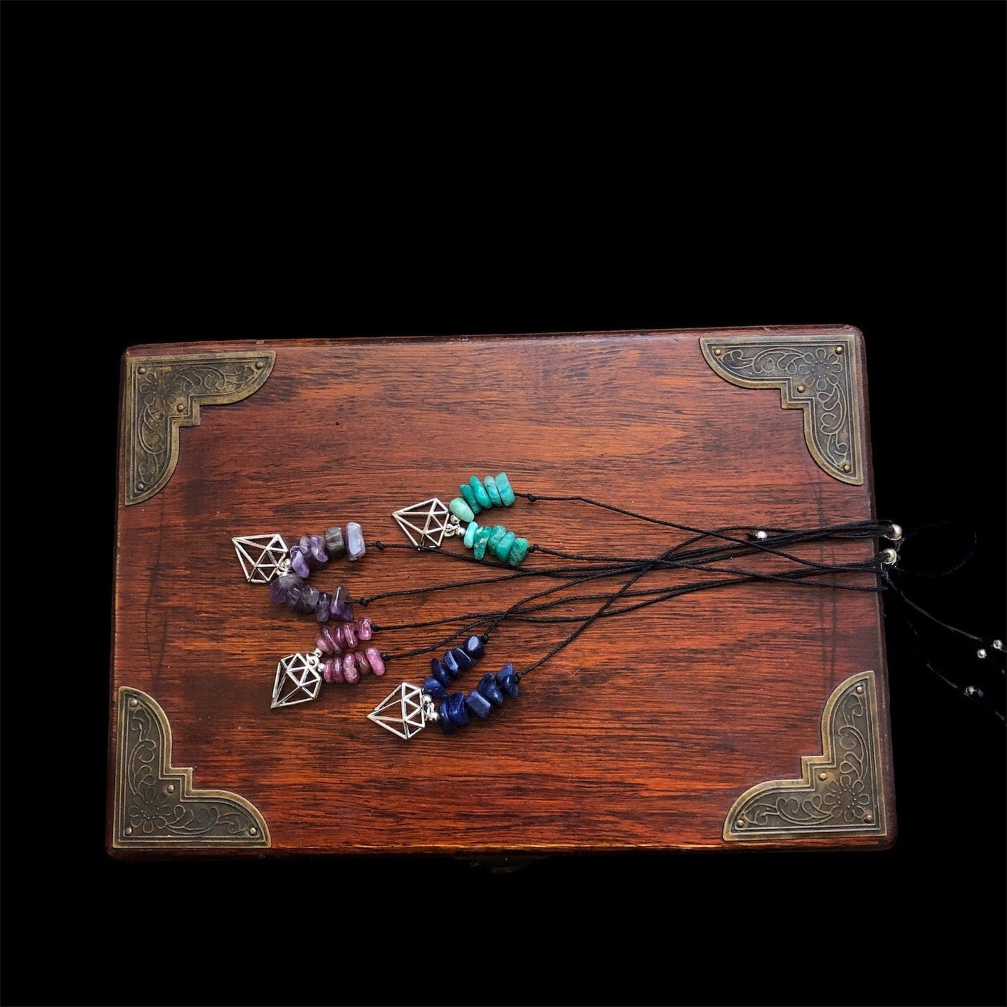 Black Thread Choker Necklace with Green Amazonite Chips