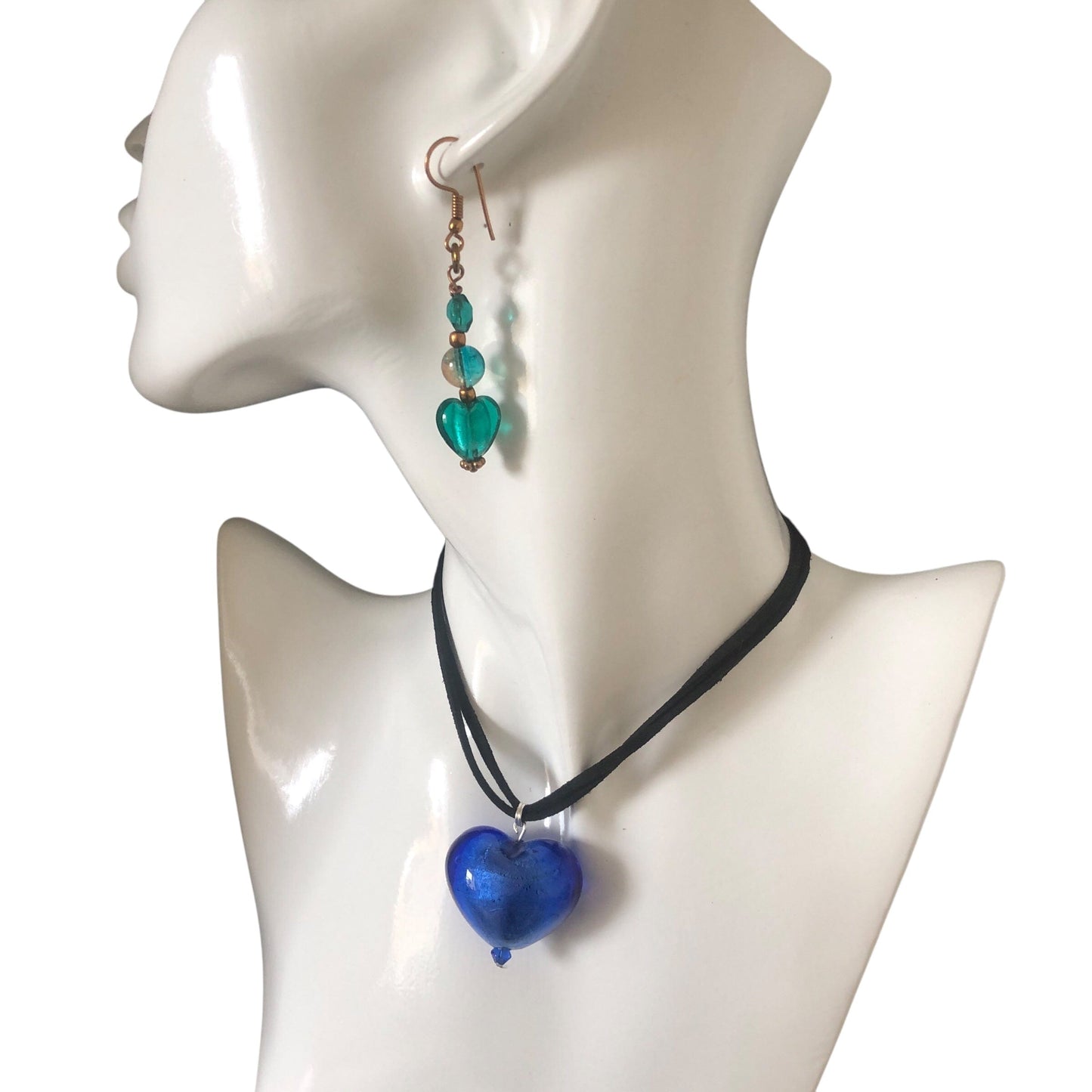 Blue Murano Glass Heart Pendant Necklace