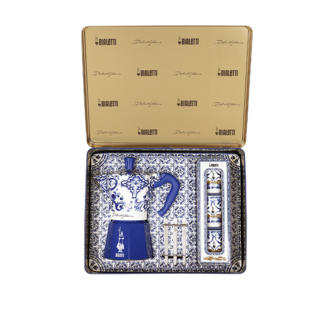 Bialetti X Dolce&Gabbana Blue Mediterranean Gift Set (6 cup Moka and Stirrer set)