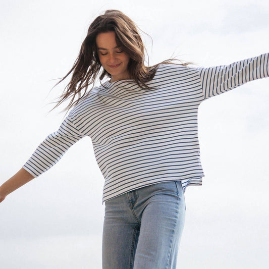 Organic Cotton Striped Boat Neck Top: Womens