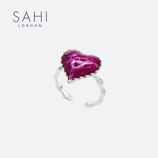 Sahi Love Heart Enamel Adjustable Ring