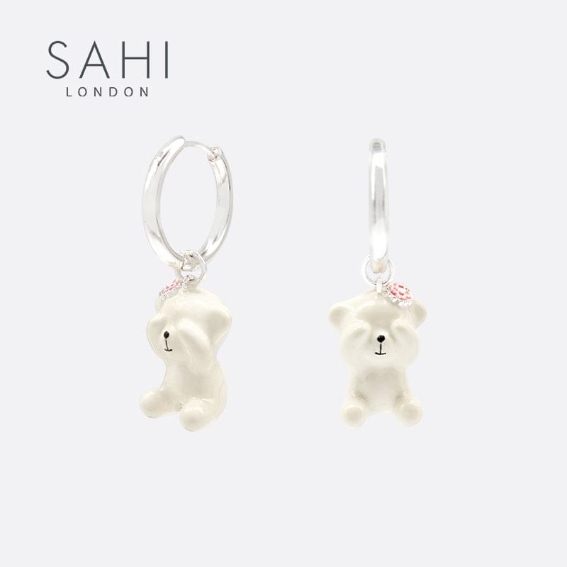 Sahi Gold Enameled Camellia Bear Drop Earrings