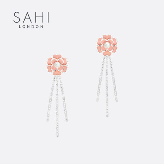 Sahi Gold Enameled Camellia Bear Dangling Earrings