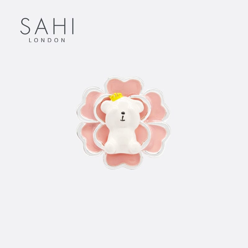 Sahi Gold Enameled Round Camellia Bear Ring