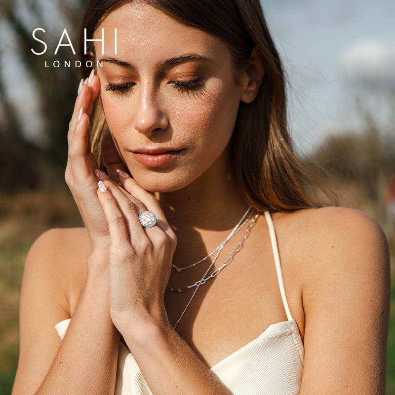Sahi Gold Enameled Camellia Bear Ring