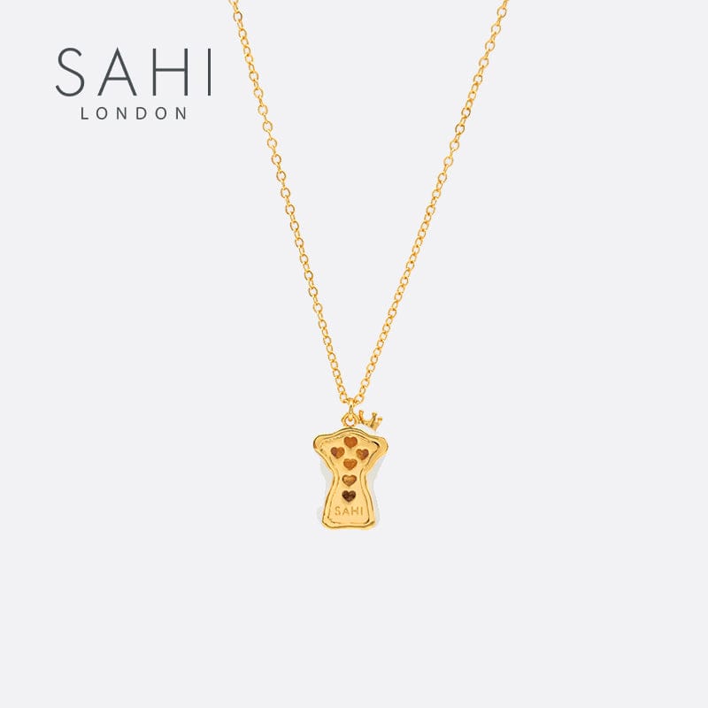 Sahi Gold Enameled Chain Cute Bear Pendant Necklace
