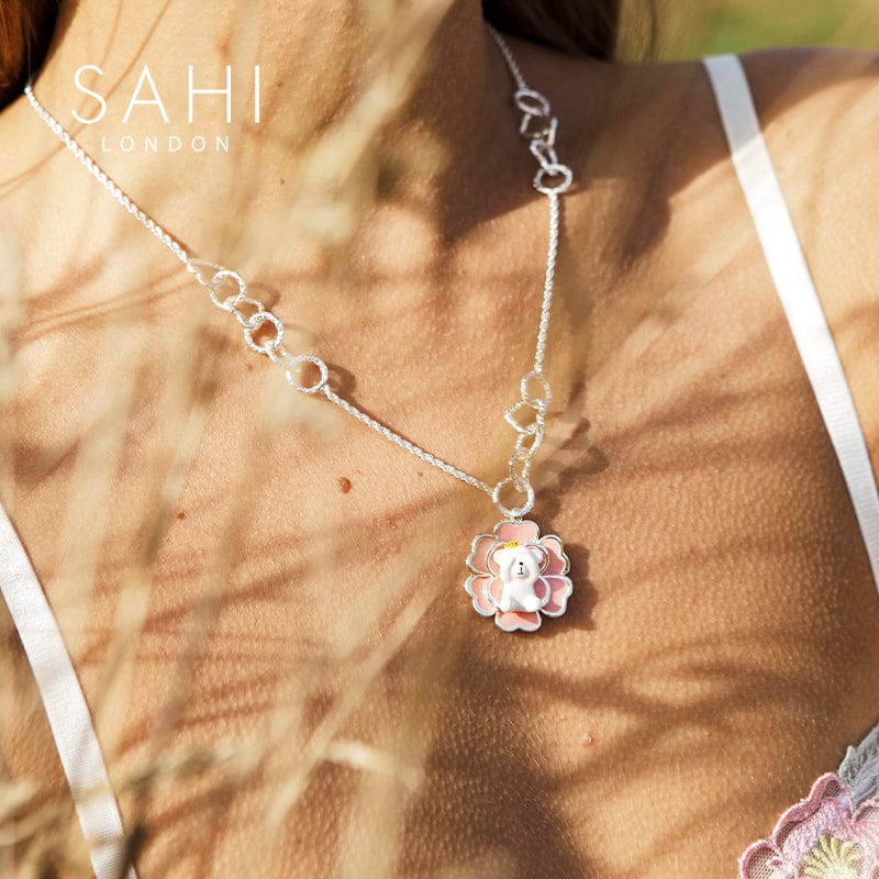 Sahi Camellia Bear Pendant Charm Necklace
