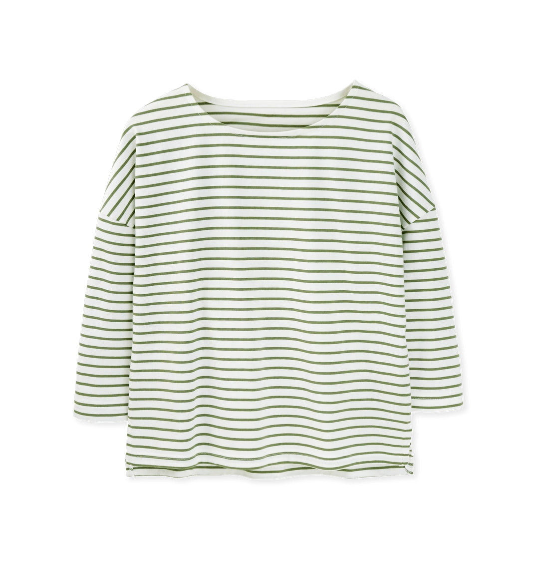 Organic Cotton Striped Boat Neck Top: Womens