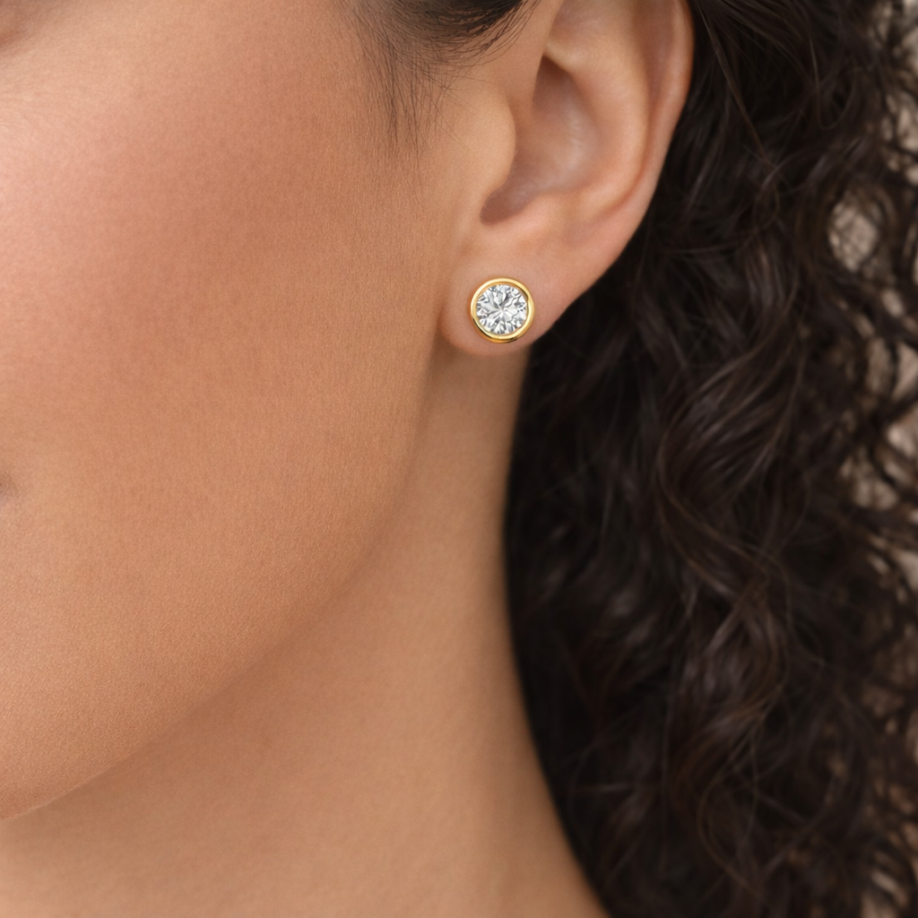 Cubic Zirconia Bezel Stud Earrings