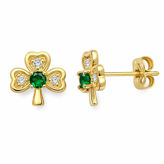 Emerald Green Cubic Zirconia Shamrock Earrings
