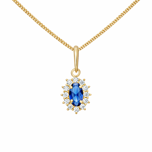 Sapphire Cubic Zirconia Oval Halo Pendant Necklace