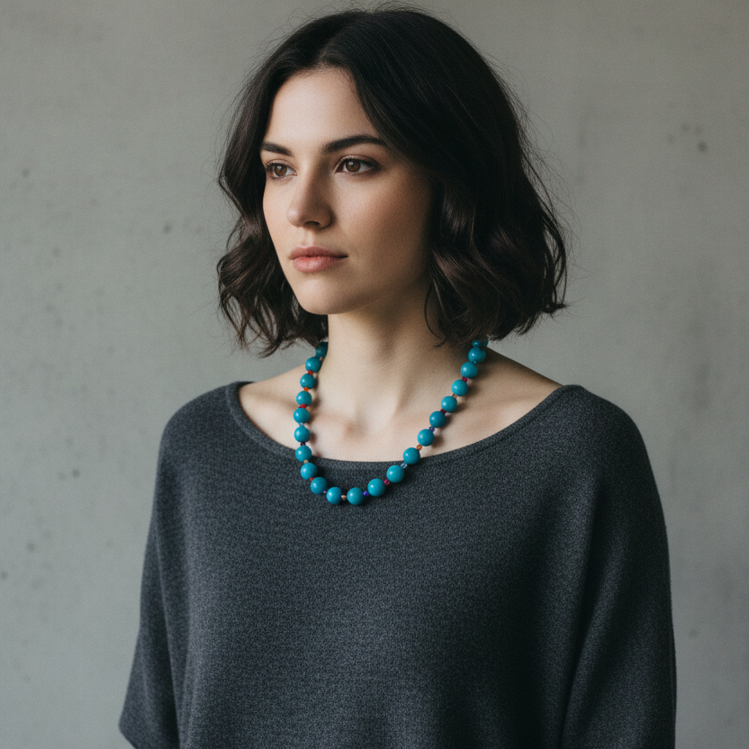 Blue Quartz and Swarovski Crystals Beaded Necklace