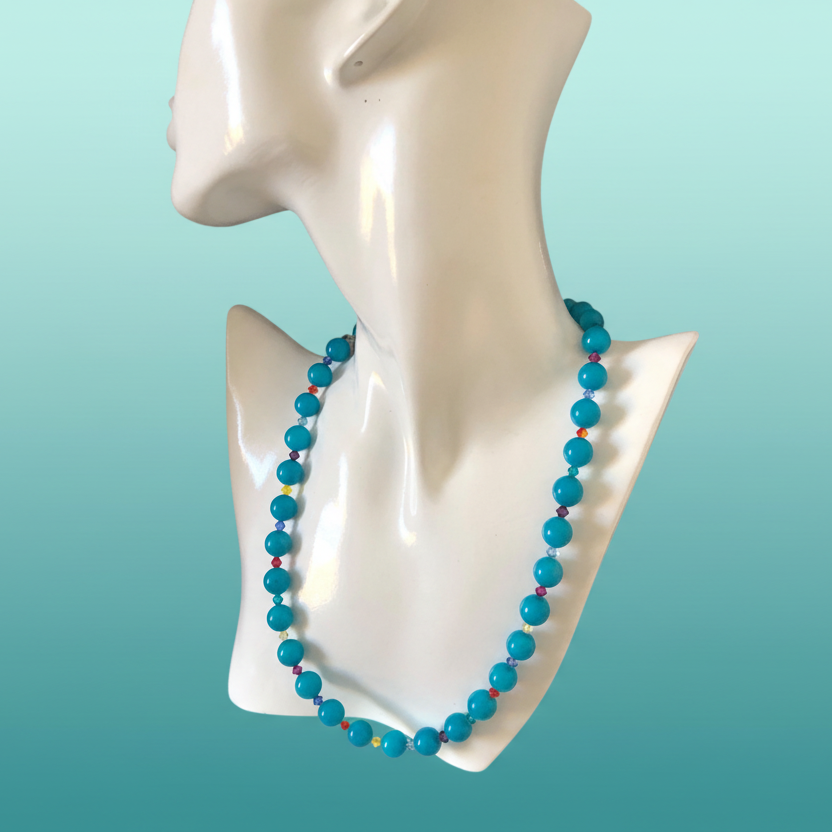 Blue Quartz and Swarovski Crystals Beaded Necklace
