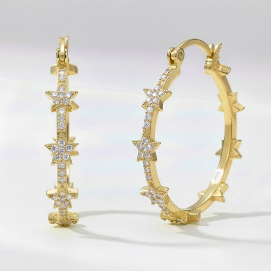 Aneira Star Hoop Earrings | 18K Gold Plated