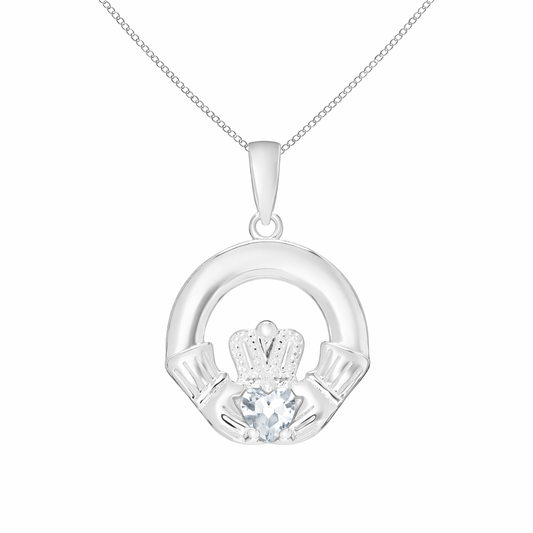 April Birthstone Claddagh Pendant Necklace