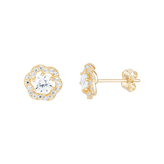 Cubic Zirconia Hexagon Stud Earrings