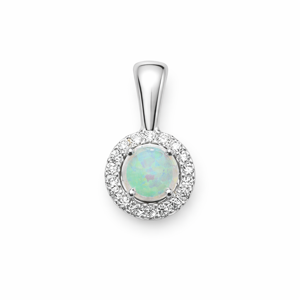 Opal and Cubic Zirconia Halo Necklace