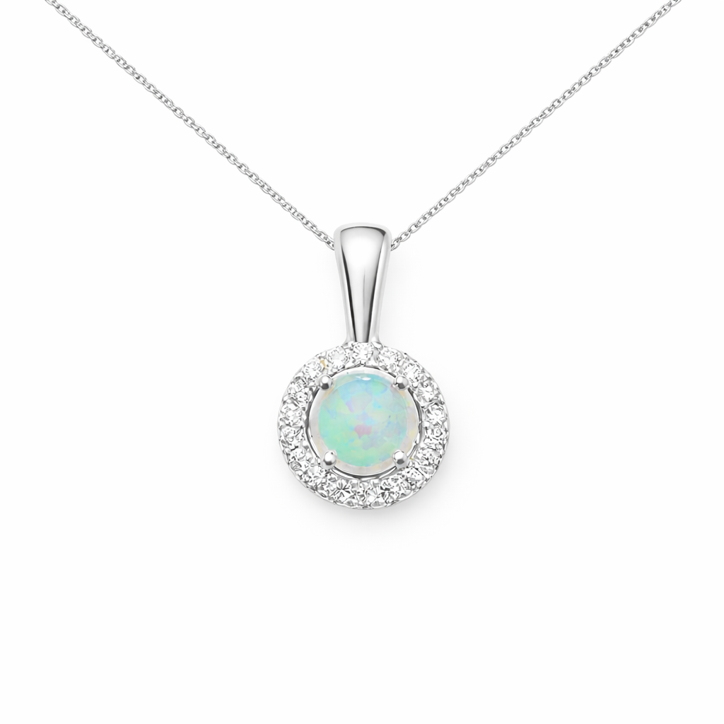 Opal and Cubic Zirconia Halo Necklace