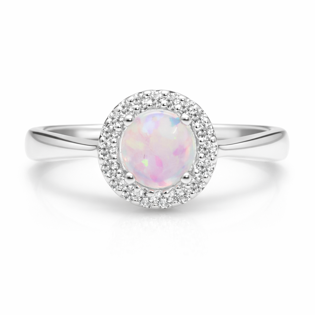 Opal and Cubic Zirconia Halo Ring