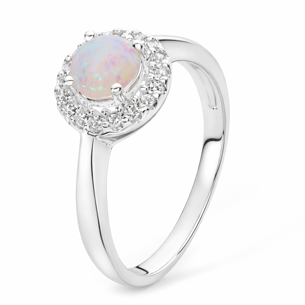 Opal and Cubic Zirconia Halo Ring