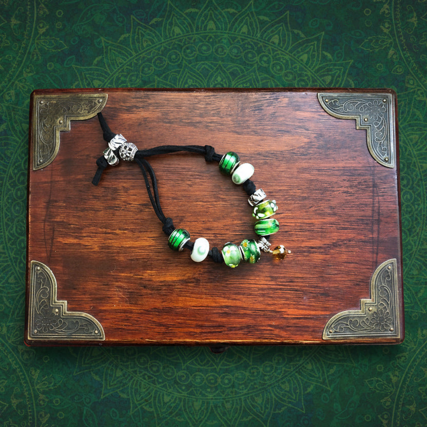 Green Glass Charm Bracelet