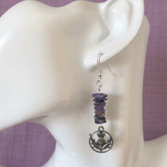 Thistle Flowers Charoite Dangle Earrings