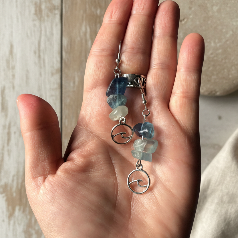 Sea Wave Fluorite Dangle Earrings