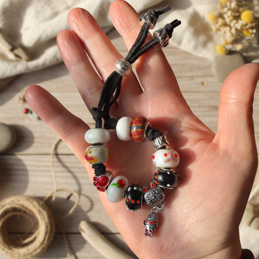 Red and White Glass Charm Bracelet