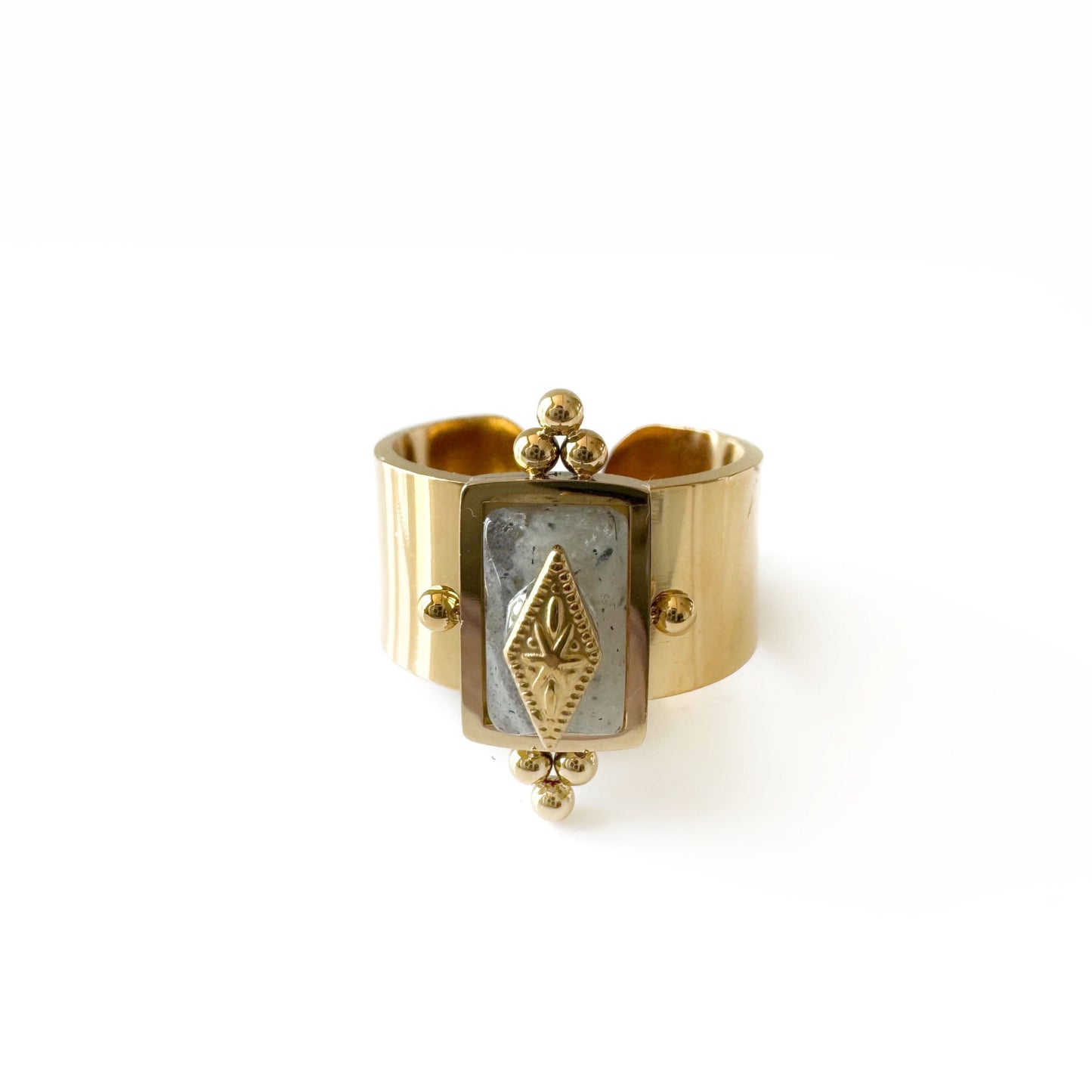 Luna Wide Band Irregular Grey Crystal Ring