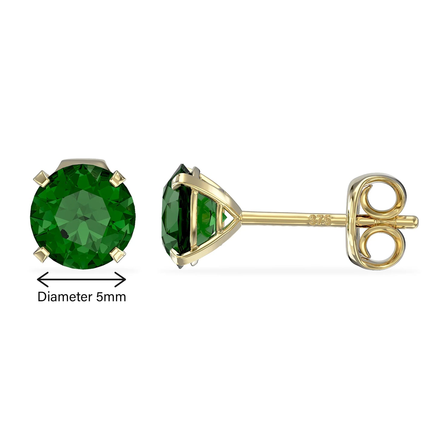 May Birthstone Emerald Stud Earrings