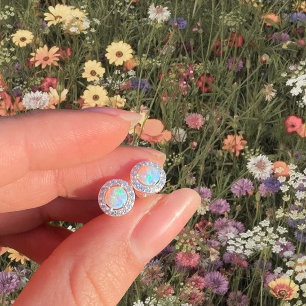Opal Halo Stud Earrings