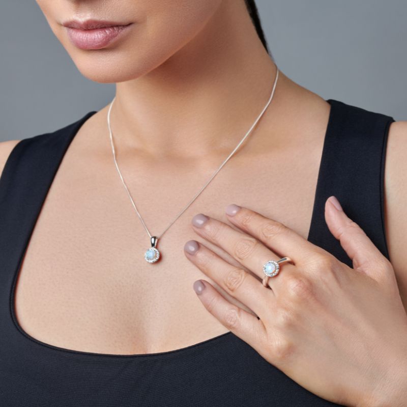 Opal and Cubic Zirconia Halo Ring