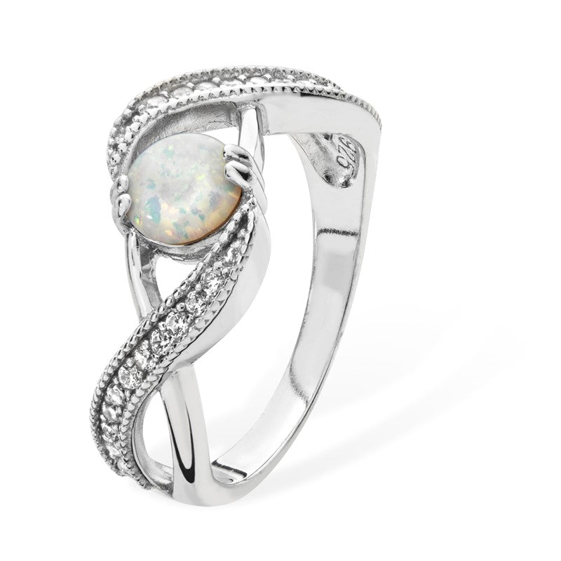 Opal and Cubic Zirconia Twist Ring