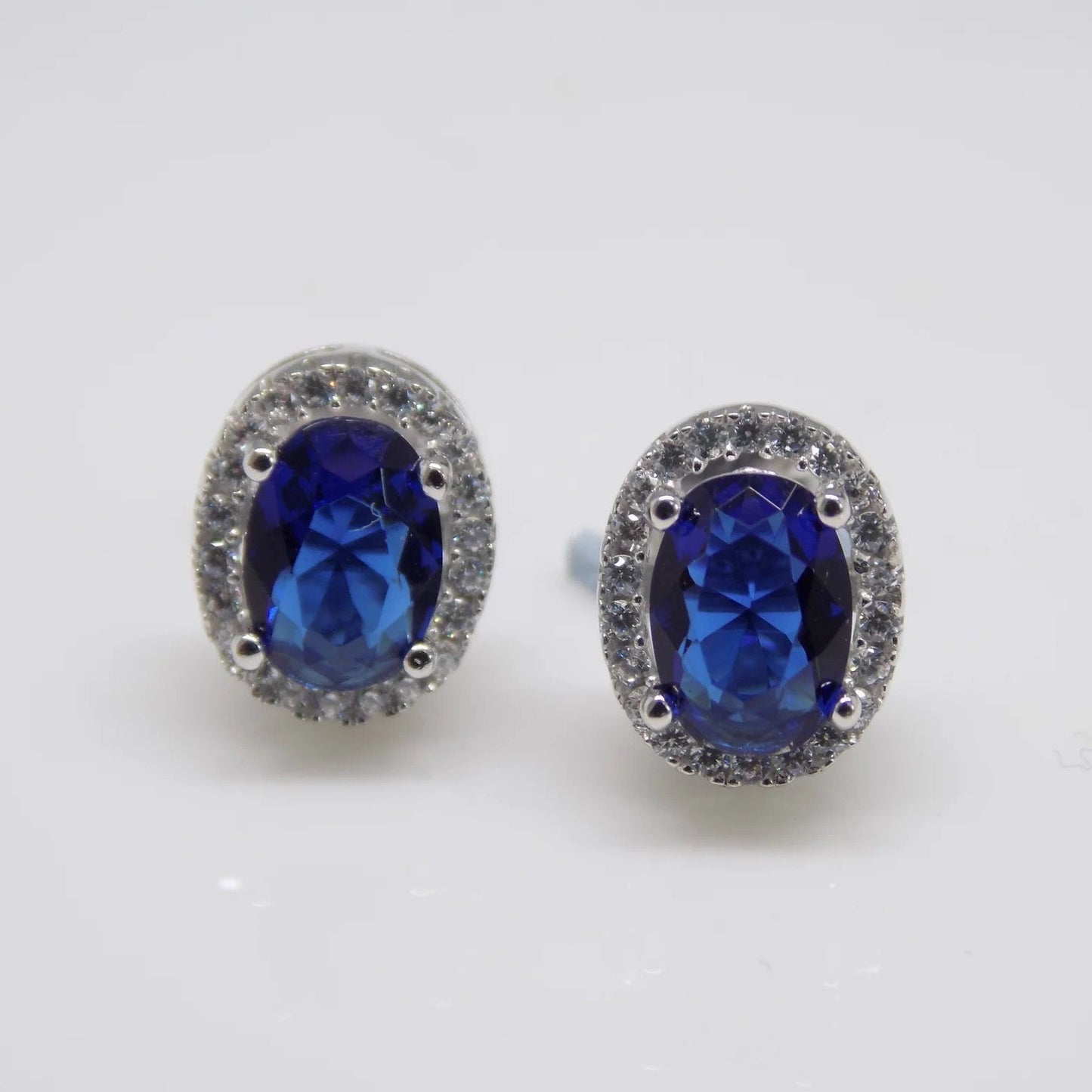 Oval Halo Sapphire Stud Earrings