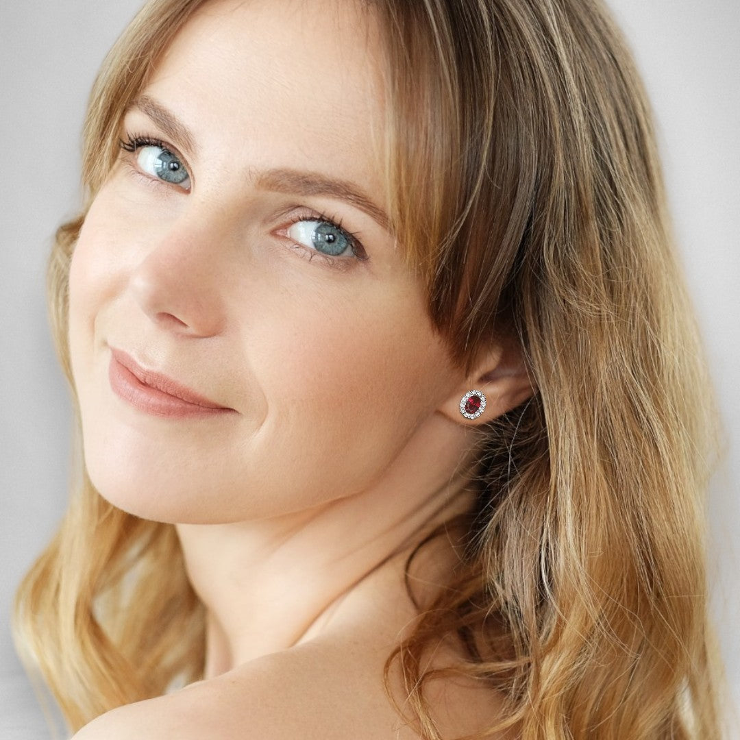 Oval Halo Ruby Stud Earrings