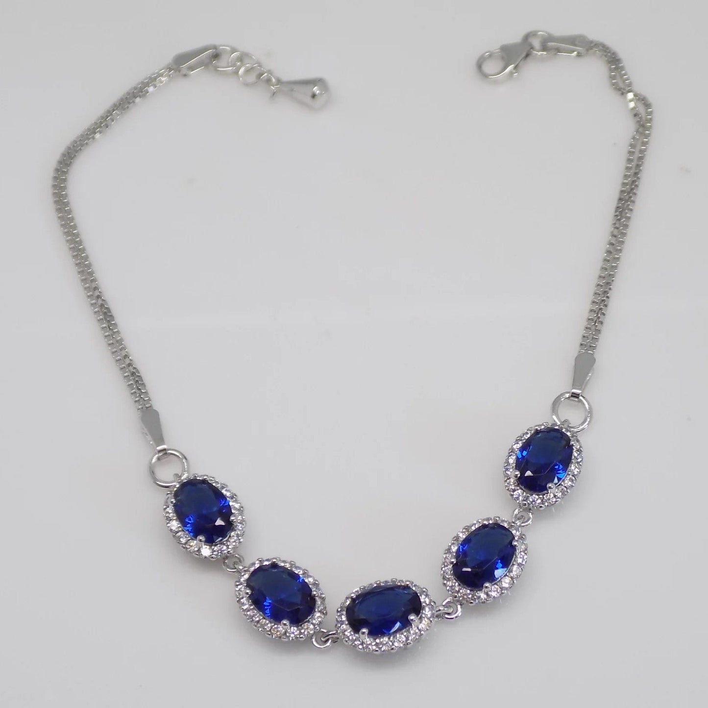 Oval Sapphire Cubic Zirconia Halo Bracelet