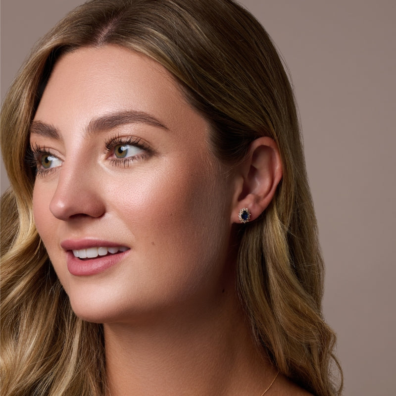 Sapphire Cubic Zirconia Oval Stud Earrings