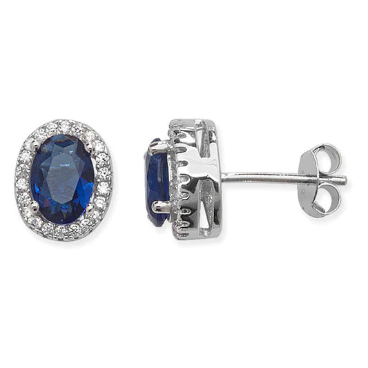 Oval Halo Sapphire Stud Earrings