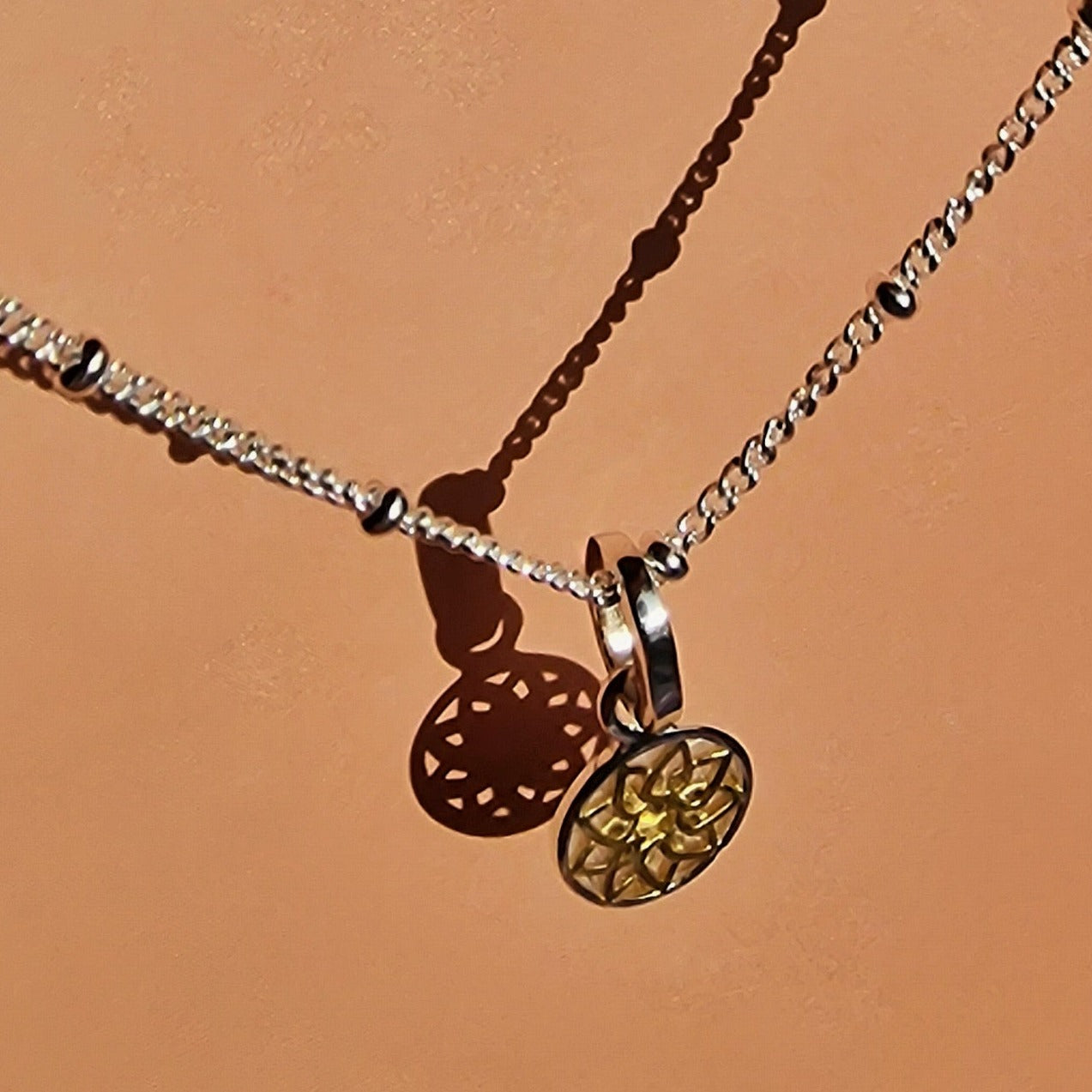 Floral Mandala Two-Tone Silver Gold Necklace