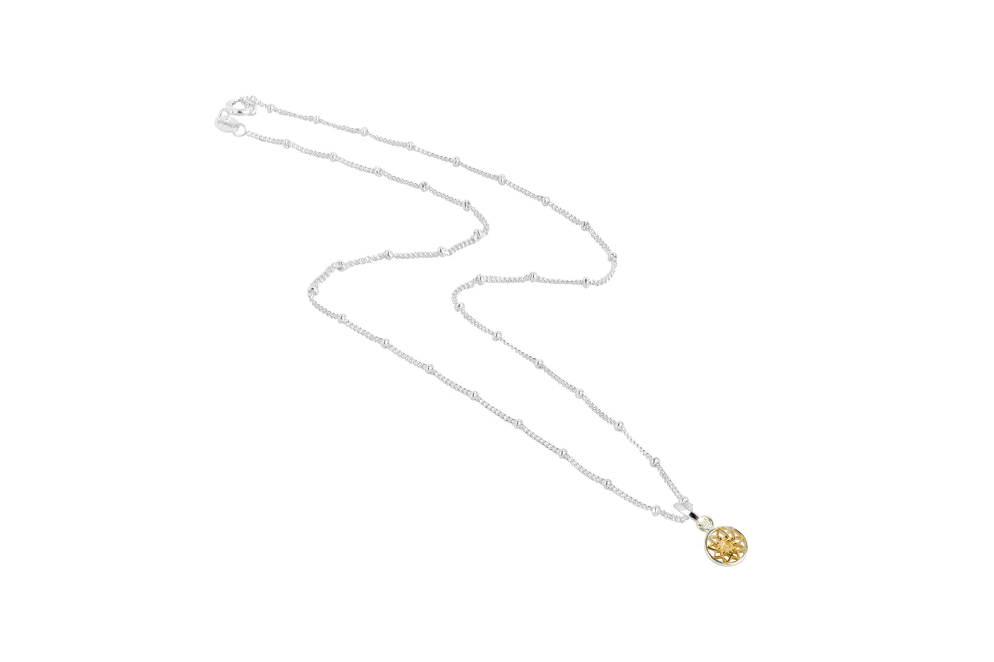 Floral Mandala Two-Tone Silver Gold Necklace