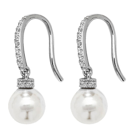 Pearl and Cubic Zirconia Drop Earrings