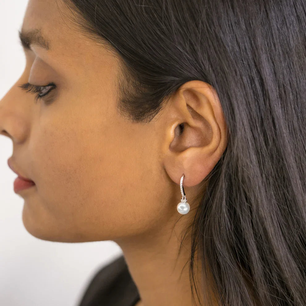 Pearl and Cubic Zirconia Drop Earrings