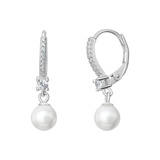 Pearl Drop and Cubic Zirconia Hinged Hoops