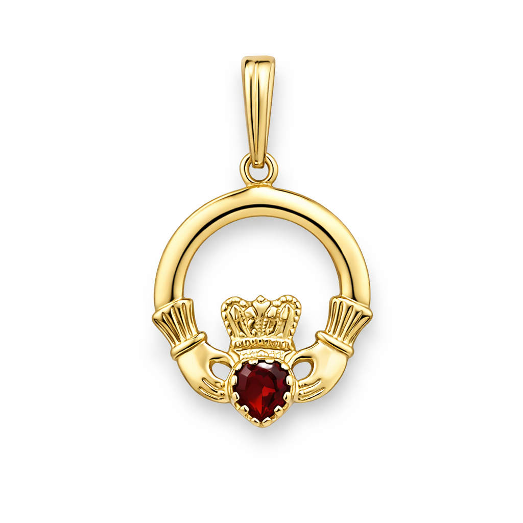 Ruby Cubic Zirconia Claddagh Pendant Necklace