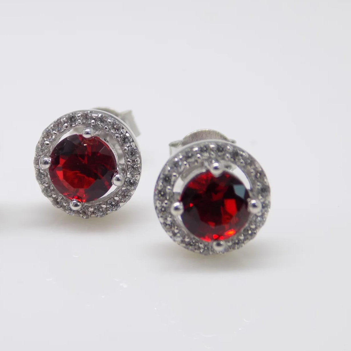 Ruby Cubic Zirconia Halo Earrings