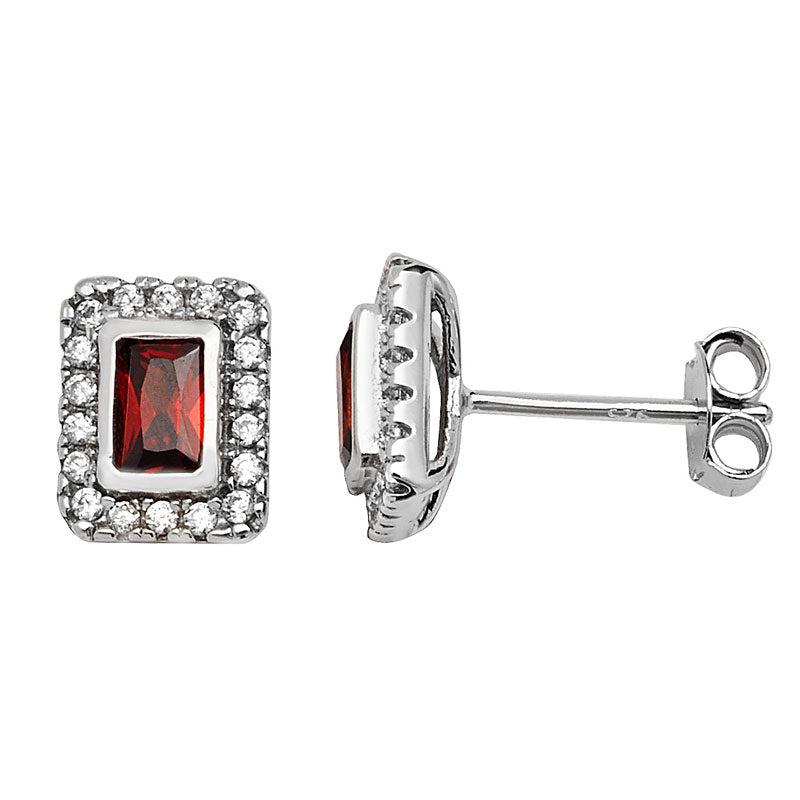 Ruby Rectangle Halo Stud Earrings