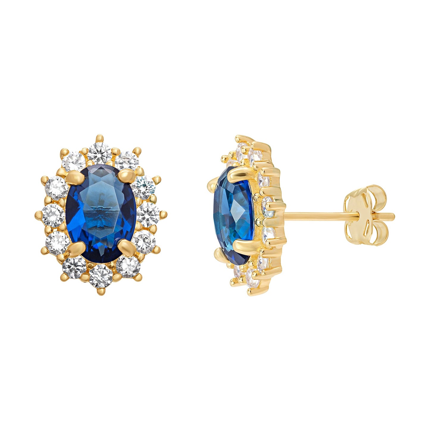 Sapphire Cubic Zirconia Oval Stud Earrings