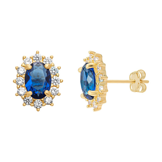 Sapphire Cubic Zirconia Oval Stud Earrings